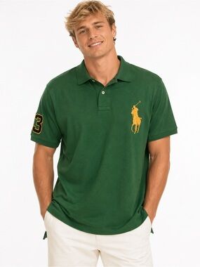 Ralph Lauren Vintage Size Large Mens Green Polo with Large Gold Pony Embroidery